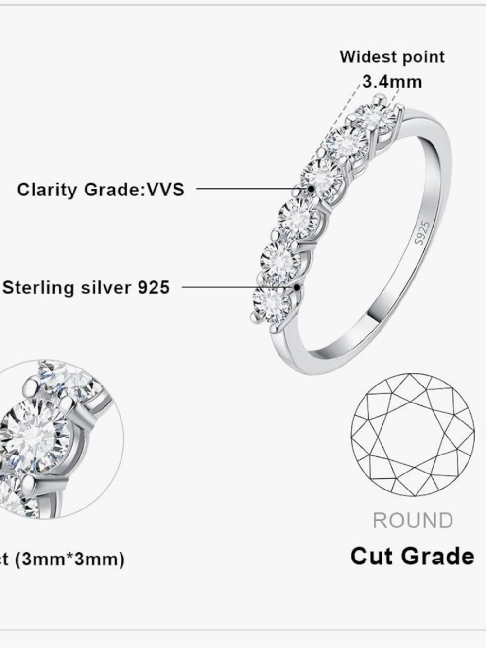 2 carat Round Moissanite engagement ring and wedding band set size 8.5 - Picture 10 of 10